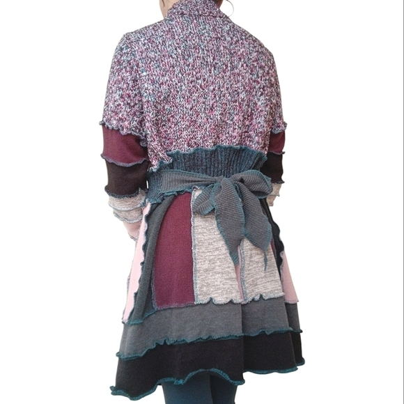 Vintage Knit Patchwork Cardigan Sweater Pink Red Gray Small - Picture 5 of 5